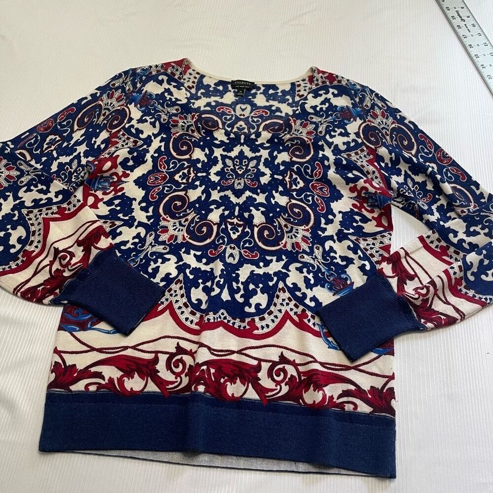 Talbots Soft Merino Pullover Sweater Medallion Print Size Medium